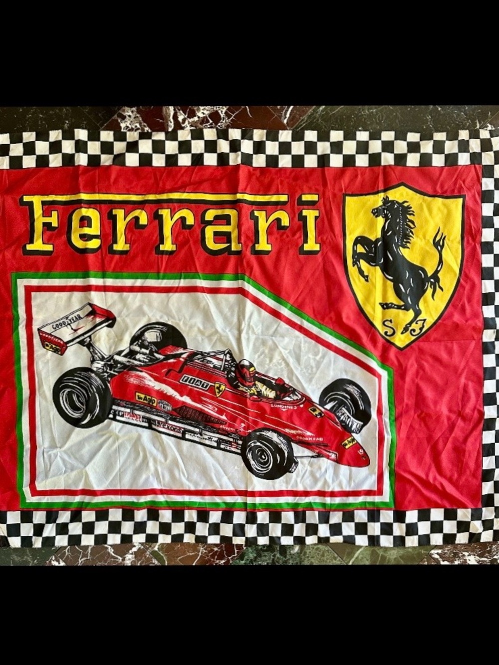 VINTAGE 1980s SCUDERIA FERRARI RACING FLAG BANNER FORMULA ONE F1 VILLENEUVE FIAT